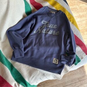 Roots Blue Crewneck Sweater with Ribbed Cuffs